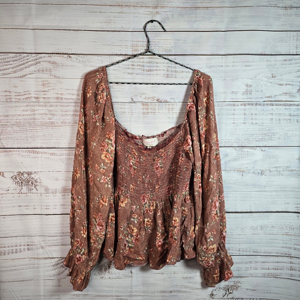 Sugarfox 3X Floral Smocked Peplum Blouse Boho Cottagecore Long Sleeve Plus Size
